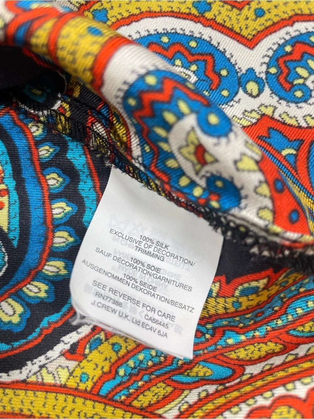 J. Crew Black Paisley-Print Long Sleeve Top with Multicolor Swirls
